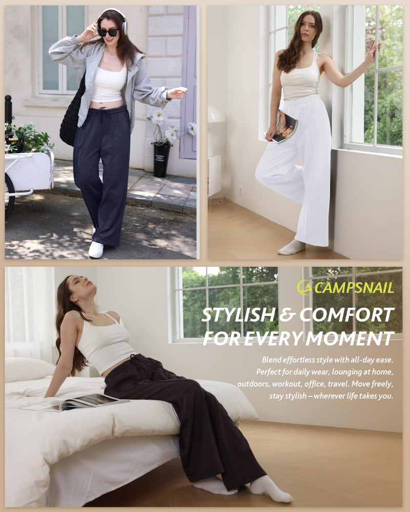 CAMPSNAIL Wide Leg Sweatpants Women - Baggy High Waisted Straight Leg Loose Sweat Pants with Chic Seams Drawstring Pockets - Image 4