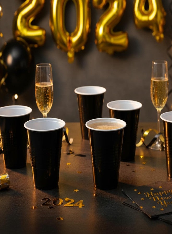 Yaure Joy 30 Pcs 12 oz Disposable Plastic Cups Bulk for Baby Shower Birthday Graduation Party Wedding Theme Party Birthday (Black) - Image 3