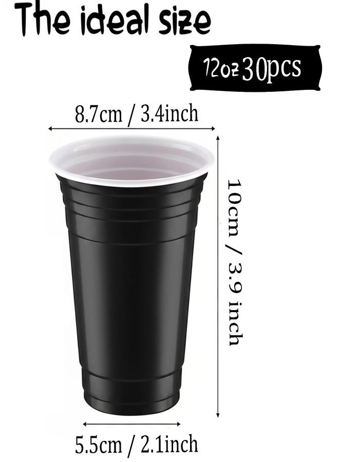 Yaure Joy 30 Pcs 12 oz Disposable Plastic Cups Bulk for Baby Shower Birthday Graduation Party Wedding Theme Party Birthday (Black) - Image 2