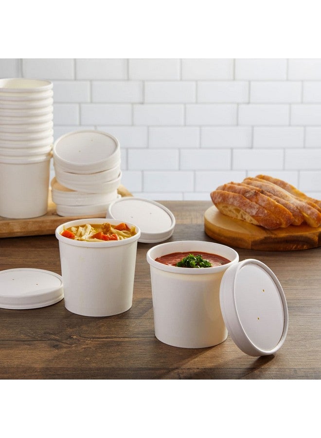 Juvale 50-Pack 12 oz Disposable Soup Containers with Lids - To Go Paper Bowls for Food, Chili Cups, Ice Cream (White, 3.5x3.6 Inch) - Image 1