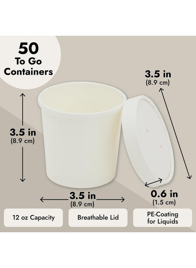Juvale 50-Pack 12 oz Disposable Soup Containers with Lids - To Go Paper Bowls for Food, Chili Cups, Ice Cream (White, 3.5x3.6 Inch) - Image 2