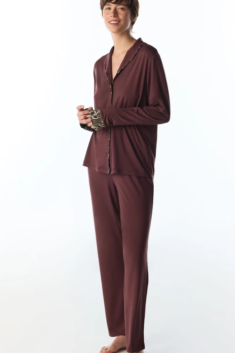بنتي PENTI Margot Snake Print Long Sleeve Shirt Trousers Pyjama Set