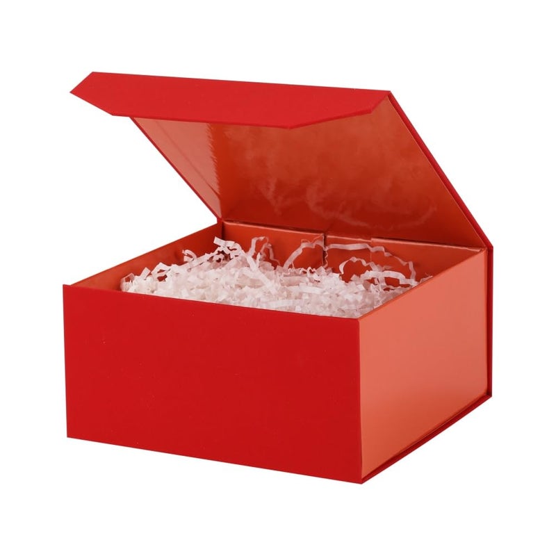 PACKGILO 1 Pcs 6x6x3 Inch Red Magnetic Gift Box Small Magnetic Box with Crinkle Paper Red Small Gift Box with Shredded Paper Luxury Gift Boxes with Lids for Presents - Image 1