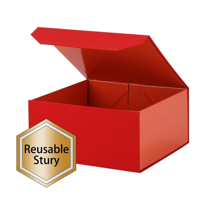 PACKGILO 1 Pcs 6x6x3 Inch Red Magnetic Gift Box Small Magnetic Box with Crinkle Paper Red Small Gift Box with Shredded Paper Luxury Gift Boxes with Lids for Presents - Image 4