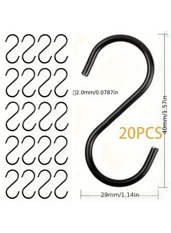 20PCS Black S Hooks With Plastic Ring Stainless Steel Multi Purpose Storage Utility Hooks - Image 1