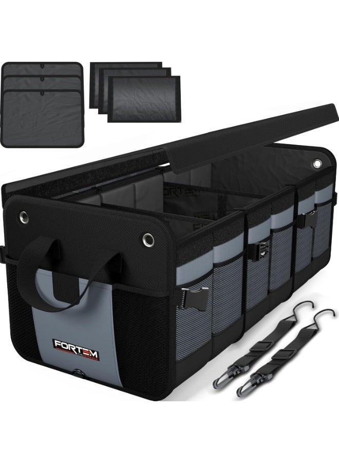 FORTEM Trunk Organizer For SUV Car Organizer and Storage, Multi-Compartment Storage Bag Car Accessories for Women Men, Perfect Christmas Gifts, 1680D Oxford, Non Slip Bottom, Straps, Soft Cover (90L) - Image 1