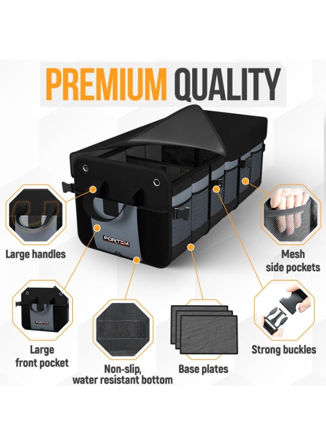 FORTEM Trunk Organizer For SUV Car Organizer and Storage, Multi-Compartment Storage Bag Car Accessories for Women Men, Perfect Christmas Gifts, 1680D Oxford, Non Slip Bottom, Straps, Soft Cover (90L) - Image 3