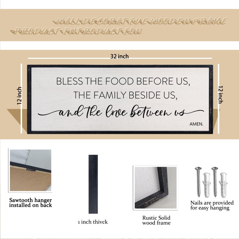 comurdyo Bless the Food Before Us Sign, 32" X 12" for Dining Room Kitchen Large Vintage Wall Decor, Farmhouse Christian Scripture Wooden Framed Religious Wall Hanging Art (Black) - Image 2