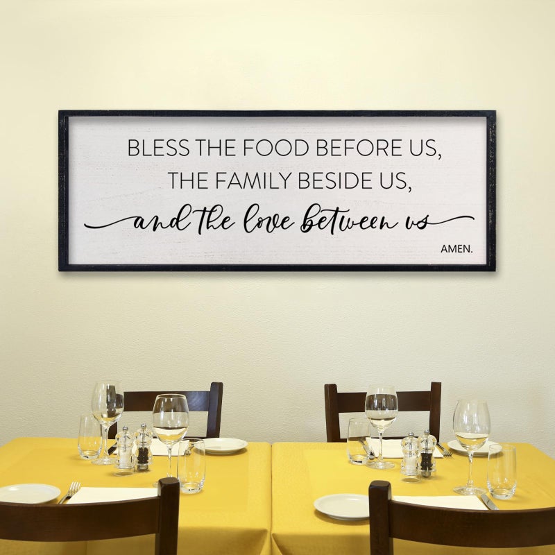 comurdyo Bless the Food Before Us Sign, 32" X 12" for Dining Room Kitchen Large Vintage Wall Decor, Farmhouse Christian Scripture Wooden Framed Religious Wall Hanging Art (Black) - Image 3