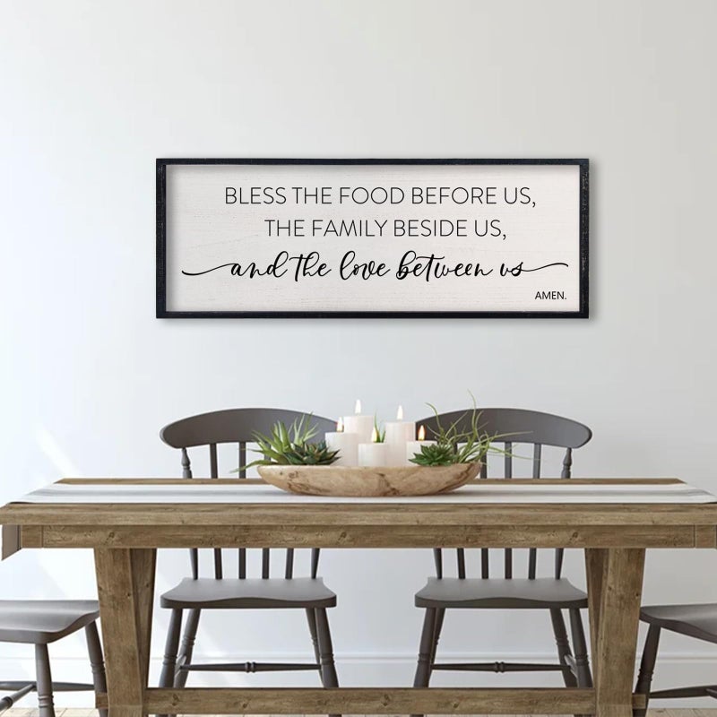 comurdyo Bless the Food Before Us Sign, 32" X 12" for Dining Room Kitchen Large Vintage Wall Decor, Farmhouse Christian Scripture Wooden Framed Religious Wall Hanging Art (Black) - Image 5