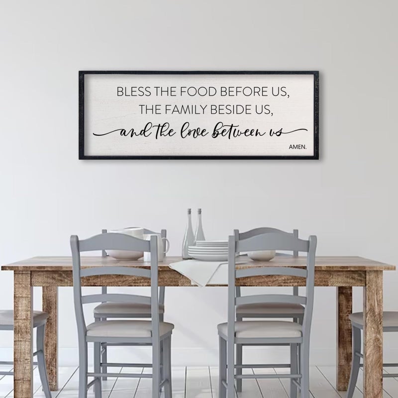 comurdyo Bless the Food Before Us Sign, 32" X 12" for Dining Room Kitchen Large Vintage Wall Decor, Farmhouse Christian Scripture Wooden Framed Religious Wall Hanging Art (Black) - Image 4