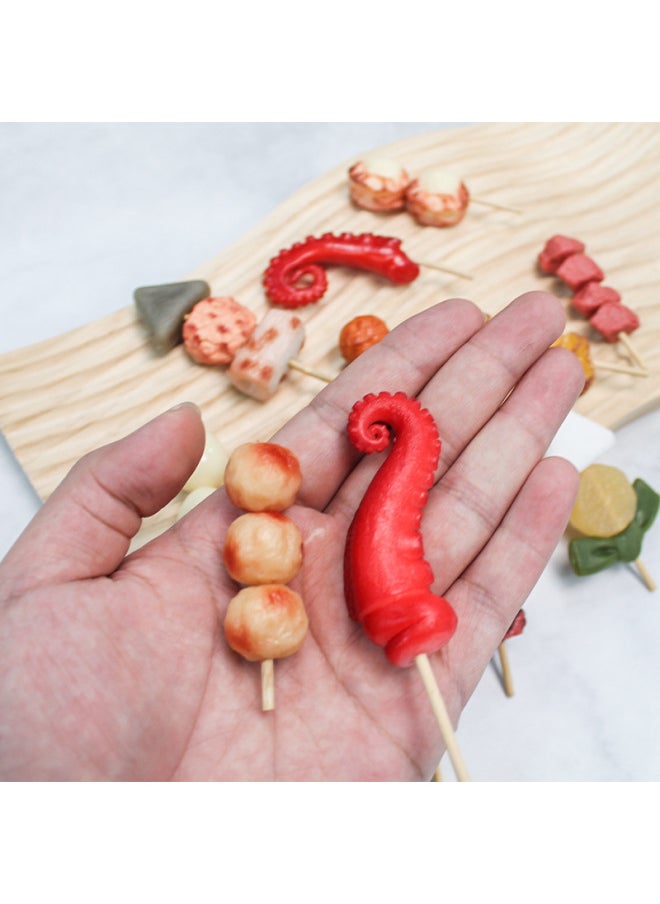 Generic - Direct Sales PVC Artificial Food Barbecue Skewers Fun Mini Artificial Oden Model Toy Can Be Added With Pendant-Color:Squid Whiskers-Size:About 5cm (excluding Bamboo Sticks) - Image 1