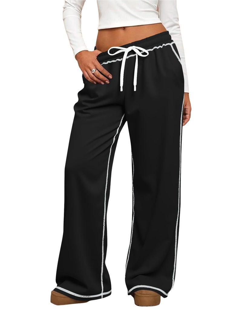 LUYAA Sweatpants Women Wide Leg Lounge Pants for Women Black Sweat Pants with Pockets Drawstring Athletic Pant M - Image 1