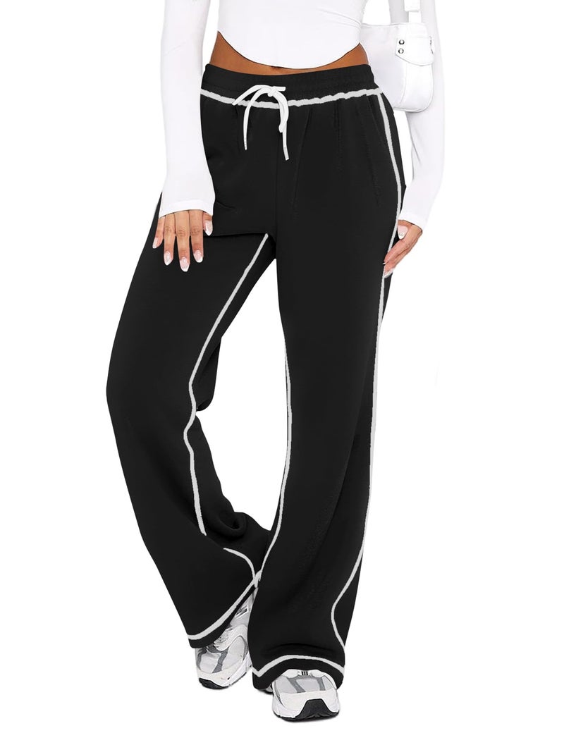 LUYAA Sweatpants Women Wide Leg Lounge Pants for Women Black Sweat Pants with Pockets Drawstring Athletic Pant M - Image 2