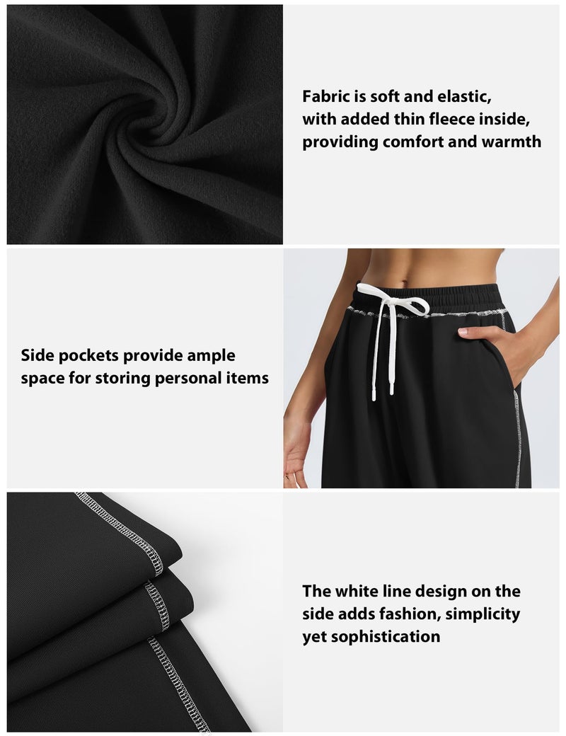 LUYAA Sweatpants Women Wide Leg Lounge Pants for Women Black Sweat Pants with Pockets Drawstring Athletic Pant M - Image 3