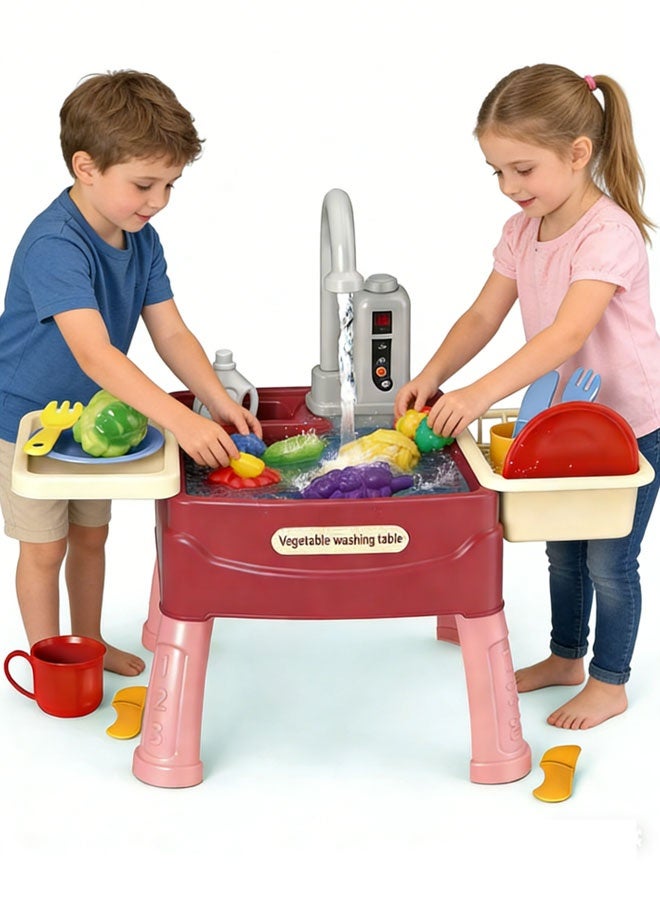 جني ثروة مجموعة ألعاب حوض المطبخ التخيلي للأطفال، تتضمن غسالة أطباق مع ماء جارٍ وصنبور كهربائي مطور، 24 قطعة، لعبة غسالة أطباق للأطفال من عمر 3 إلى 8 سنوات. - Image 1