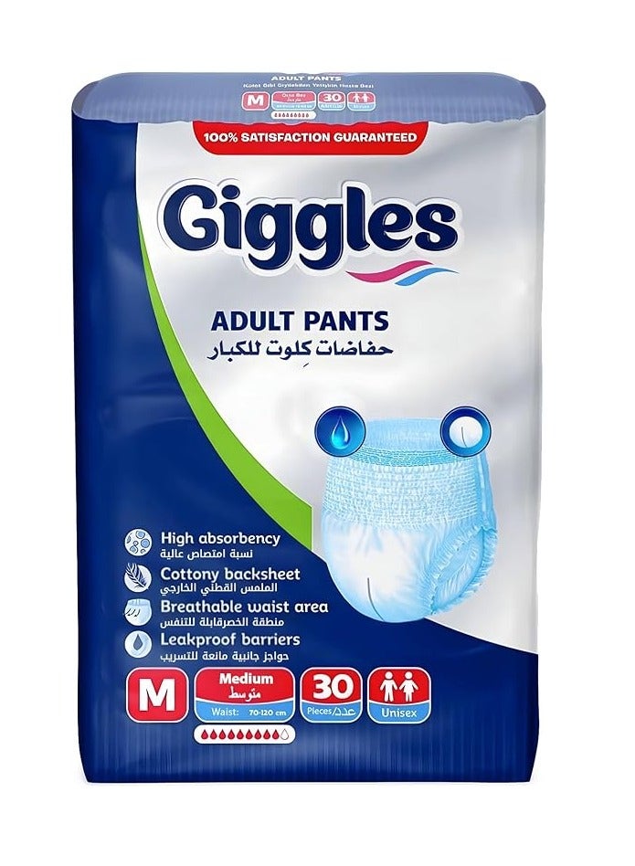 Giggles Adult Culotte Diaper, Medium (M) Size, 30 Count Turkish made Pull Up Pants with Wetness Indicator and Odor Control - Image 1