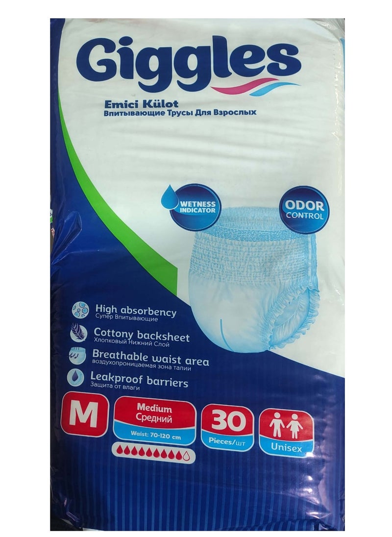 giggles Giggles Adult Culotte Diaper, Medium (M) Size, 30 Count Turkish made Pull Up Pants with Wetness Indicator and Odor Control  - Image 1