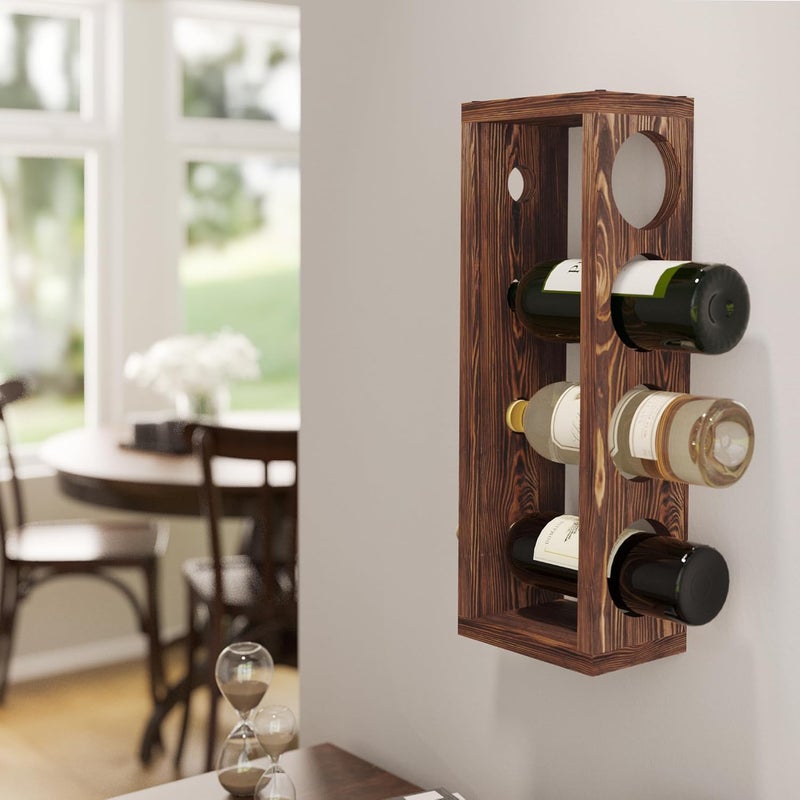 Rustic State Sonoma Wall Mounted Wood Vertical Wine Rack Holder Storage Shelf Organizer for 4 Bottles - Home, Kitchen, Dining Room Bar Décor - Walnut - Image 2
