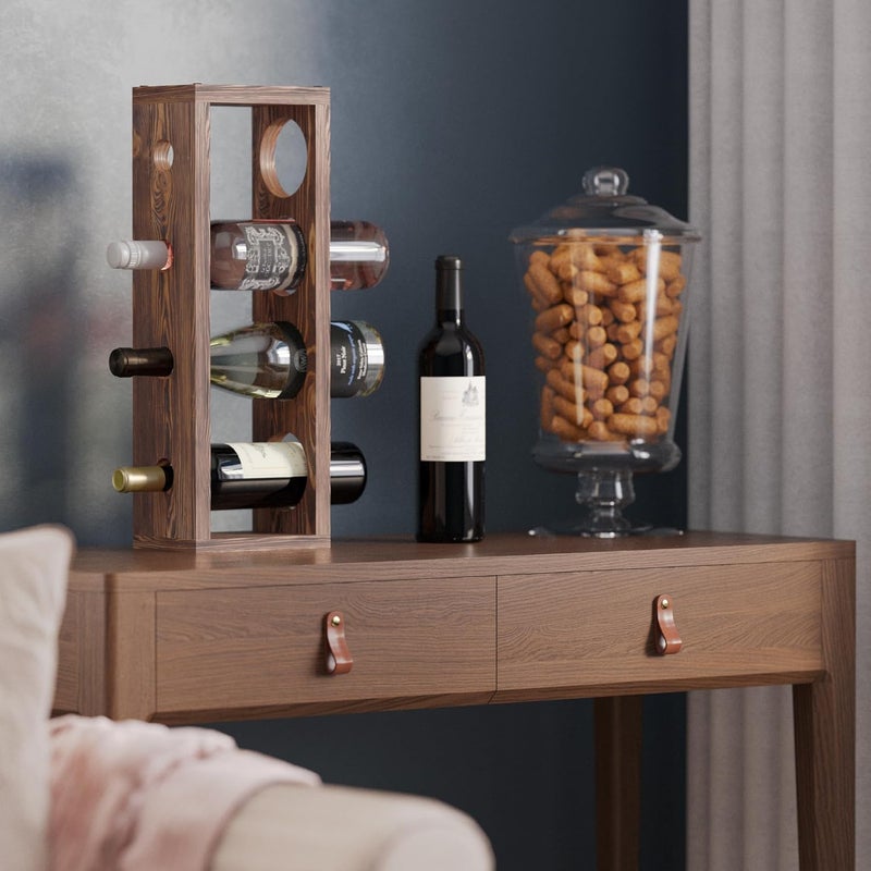 Rustic State Sonoma Wall Mounted Wood Vertical Wine Rack Holder Storage Shelf Organizer for 4 Bottles - Home, Kitchen, Dining Room Bar Décor - Walnut - Image 1