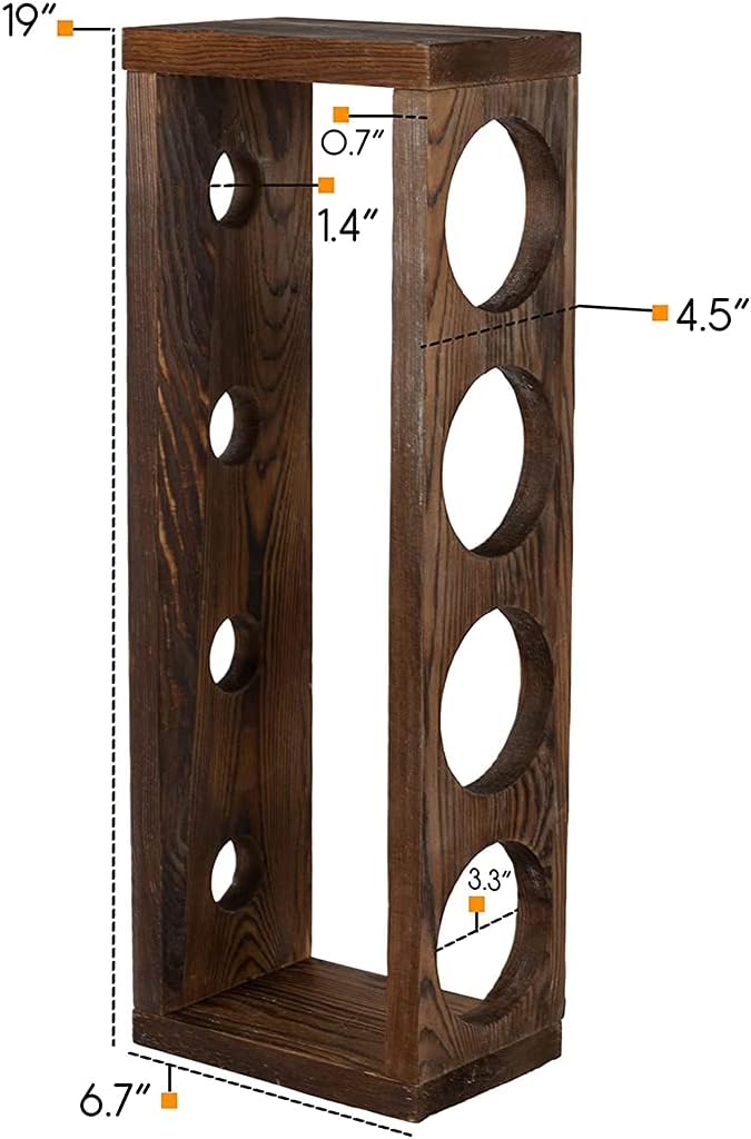 Rustic State Sonoma Wall Mounted Wood Vertical Wine Rack Holder Storage Shelf Organizer for 4 Bottles - Home, Kitchen, Dining Room Bar Décor - Walnut - Image 5