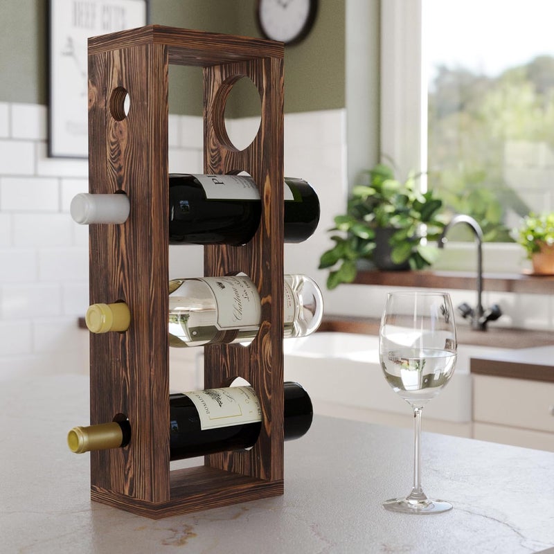 Rustic State Sonoma Wall Mounted Wood Vertical Wine Rack Holder Storage Shelf Organizer for 4 Bottles - Home, Kitchen, Dining Room Bar Décor - Walnut - Image 3