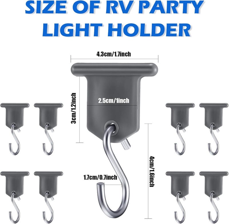 BBTO 8 Pieces RV Awning Hooks for Lights Camping Awning Accessory Hangers Plastic Metal S Shaped Gray Hooks Set Camper Light Support Hanger for Camping Tent Indoor Outdoor Decor - Image 2
