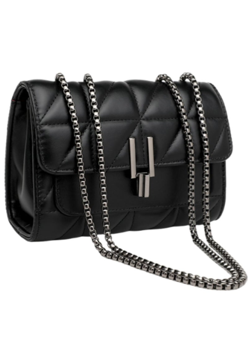 The shoulder bag is a multi-functional crossbody bag for women with a small chain and black PU leather - Image 1