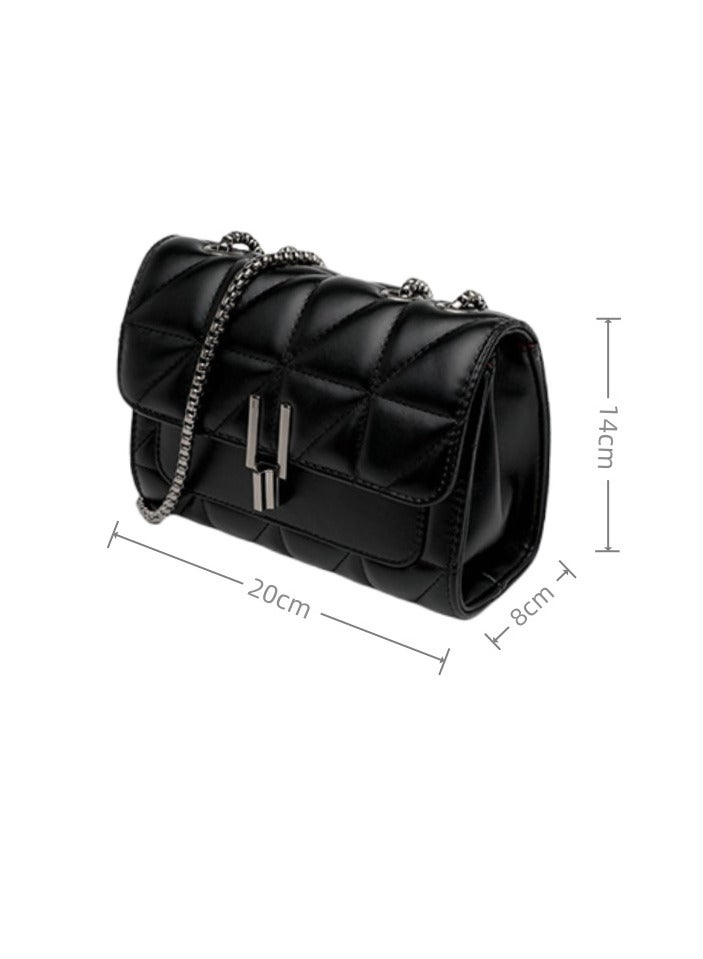 The shoulder bag is a multi-functional crossbody bag for women with a small chain and black PU leather - Image 2