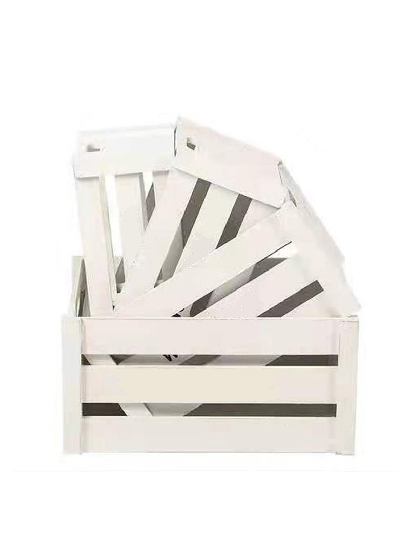 FFD Wooden Storage Crates With Handles (Set of 4) Rustic Small Medium Large & E Large Size Decorative Wooden Box White Unfinished Home Basket Display Box  - Image 3