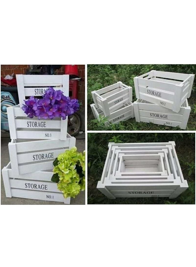 FFD Wooden Storage Crates With Handles (Set of 4) Rustic Small Medium Large & E Large Size Decorative Wooden Box White Unfinished Home Basket Display Box  - Image 4