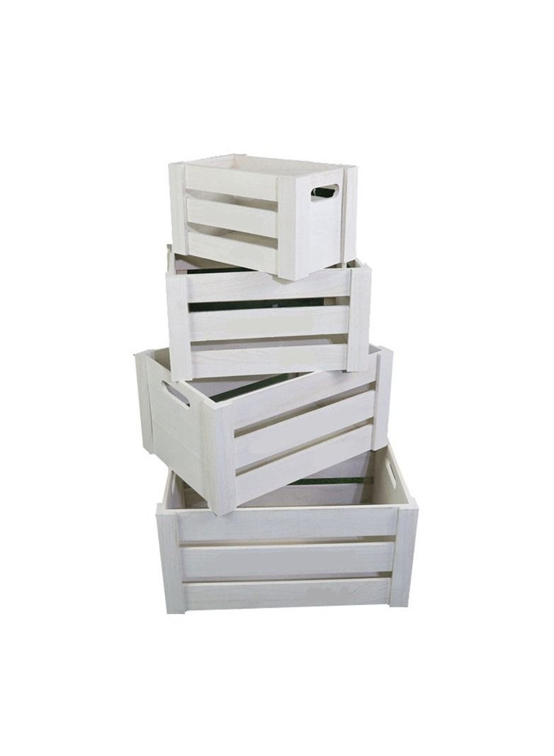 FFD Wooden Storage Crates With Handles (Set of 4) Rustic Small Medium Large & E Large Size Decorative Wooden Box White Unfinished Home Basket Display Box  - Image 2