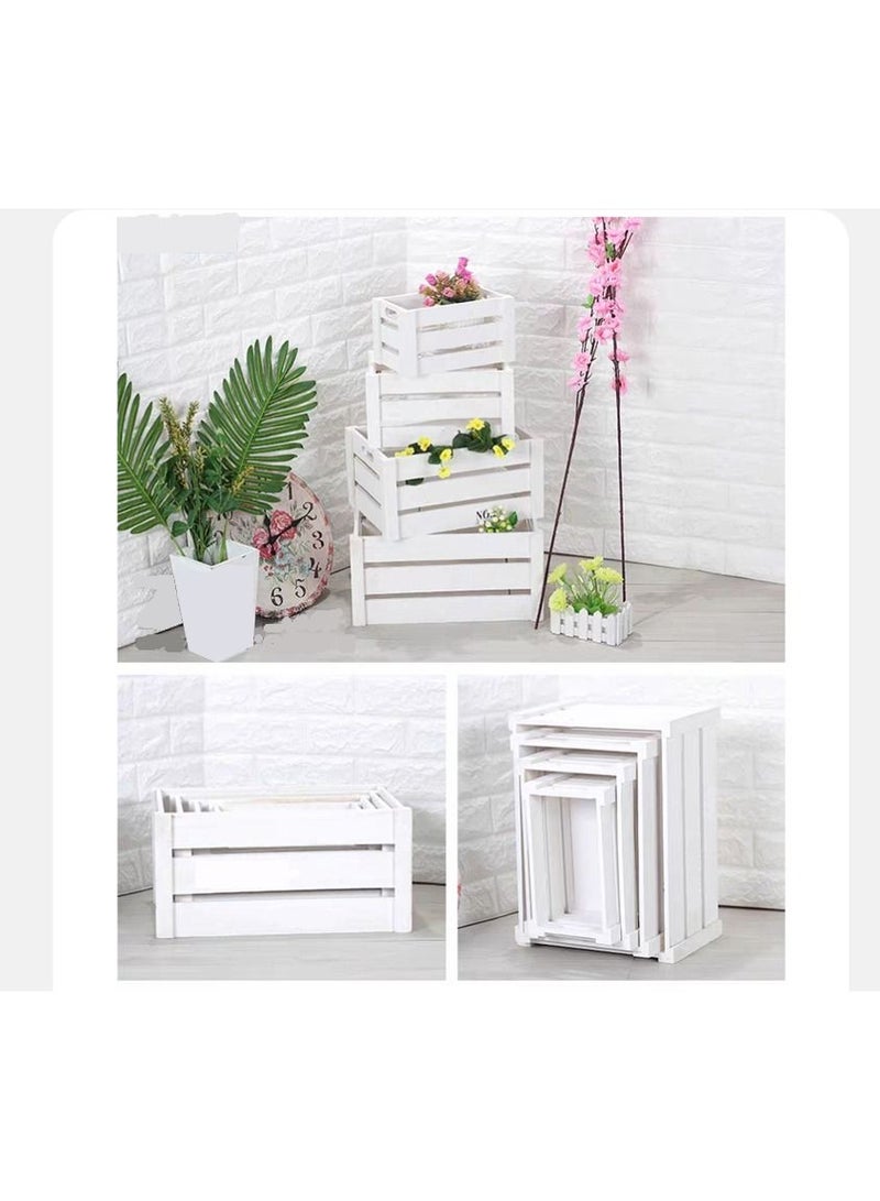 FFD Wooden Storage Crates With Handles (Set of 4) Rustic Small Medium Large & E Large Size Decorative Wooden Box White Unfinished Home Basket Display Box  - Image 5