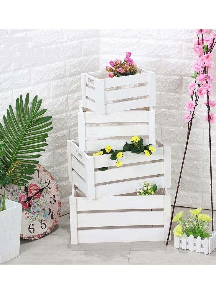 FFD Wooden Storage Crates With Handles (Set of 4) Rustic Small Medium Large & E Large Size Decorative Wooden Box White Unfinished Home Basket Display Box  - Image 1