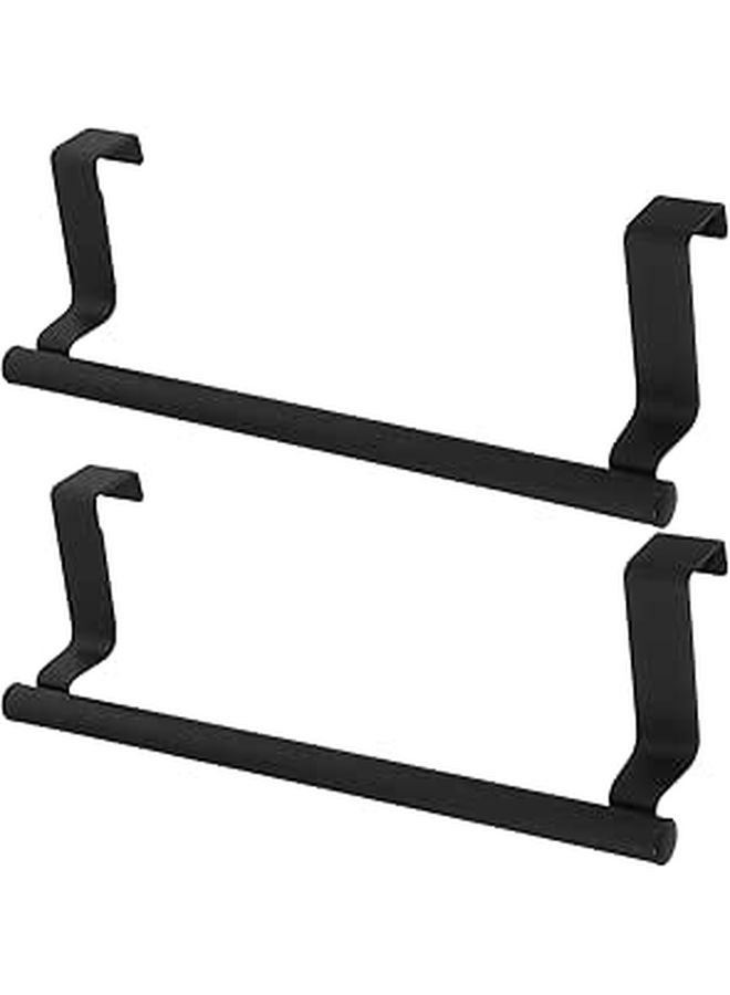 Black Stainless Steel Over Door Towel Rail Rack 2PCS Space Saving Kitchen Bathroom Holder - Image 1