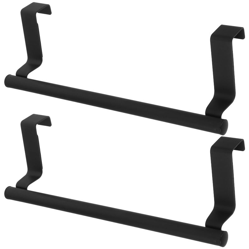 Black Stainless Steel Over Door Towel Rail Rack 2PCS Space Saving Kitchen Bathroom Holder - Image 2