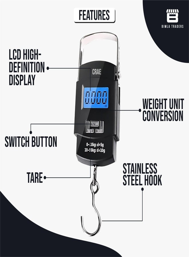 CRAE Electronic Portable Digital LED Screen Luggage Weighing Scale|Handheld Travel Weight Measuring Scale for Suitcases, Bags&Baggage,50 kg/110 Lb For Multi-Purpose Use. Pack of 1 (A08_HOOK_TYPE) - Image 3