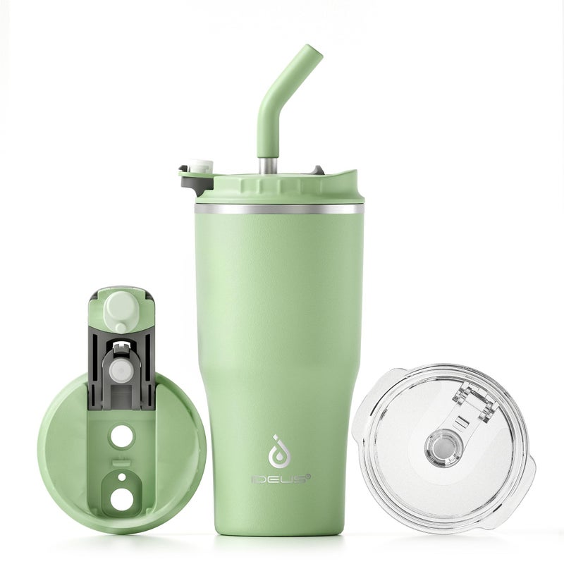 Ideus 18oz Spill Proof Coffee Tumbler with Straw Stainless Steel Insulated Coffee Mugs Trave Coffee Cup Double Wall Vacuum Flask for Adult Men and Women Avocado Green