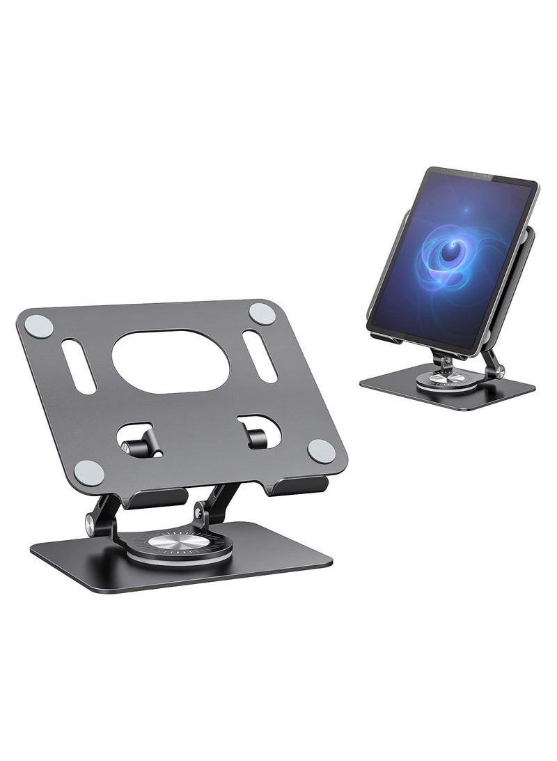 Kimaya Tablet Stand, Swivel Tablet Stand with 360 Rotating Base, Adjustable Tablet Holder for Drawing, Compatible with iPad Pro/Air/Mini and More (Black) - Image 1