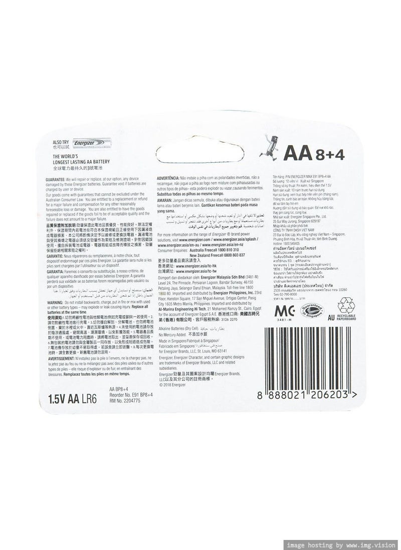 Energizer Power Seal AA Batteries 12-Pack (8+4 Free) – Long-Lasting, Reliable Power for Everyday Devices - Image 2