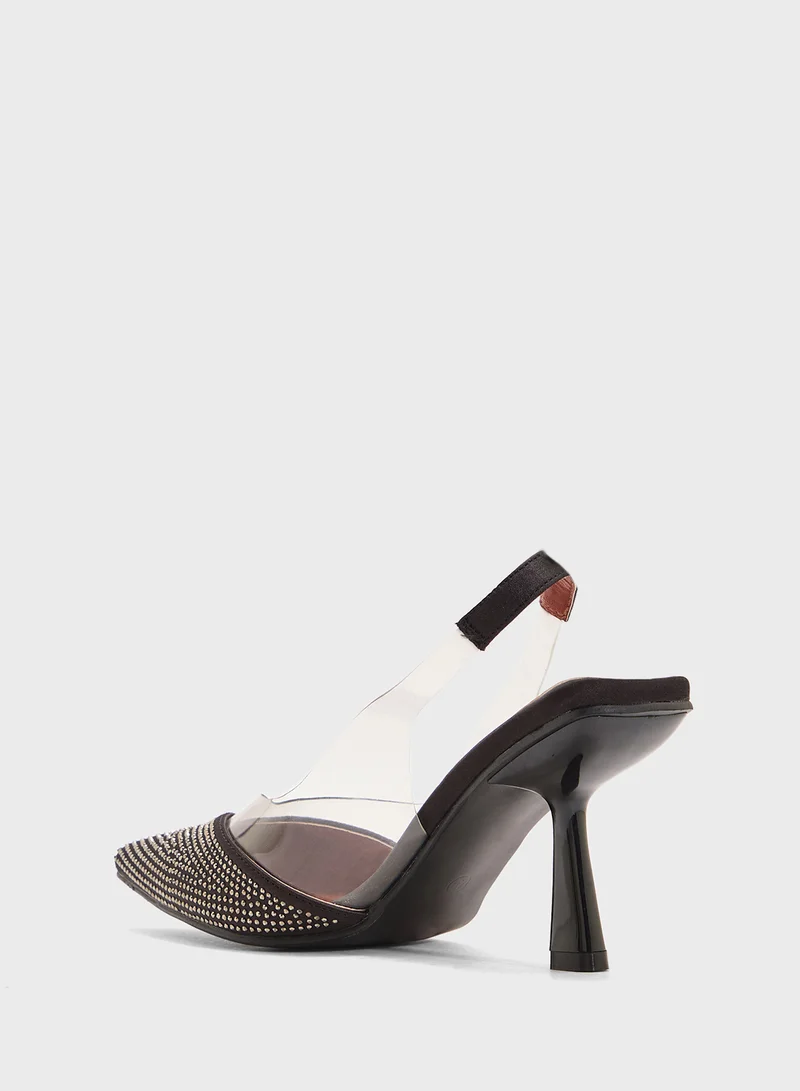 THE BROWN High Heeled Diamante Pump
