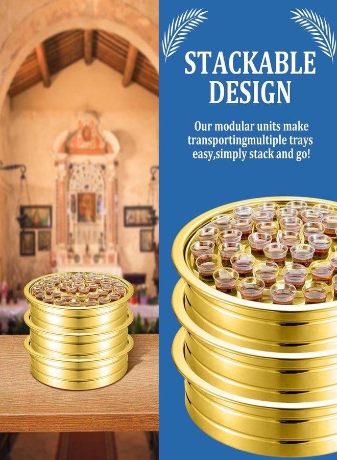 Jingmore صينية جينغمور للتناول المقدس للكنائس مع غطاء، طقم أكواب من الفولاذ المقاوم للصدأ مع غطاء، لوازم الكنيسة (الأكواب غير متضمنة) (لون ذهبي) - Image 5