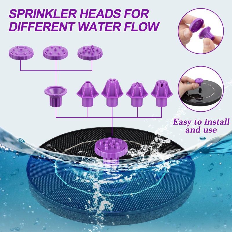 SEIRMEP 3.5W Solar Bird Bath Fountain Pump, Solar Powered Water Pump, Outdoor Water Fountain with 8-in-1 Nozzles, 4 Fixed Pipes for Hummingbirds, Garden, Pool, Pond - Image 3
