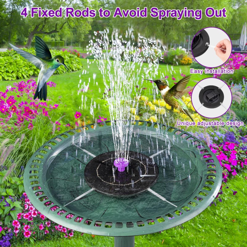 SEIRMEP 3.5W Solar Bird Bath Fountain Pump, Solar Powered Water Pump, Outdoor Water Fountain with 8-in-1 Nozzles, 4 Fixed Pipes for Hummingbirds, Garden, Pool, Pond - Image 2