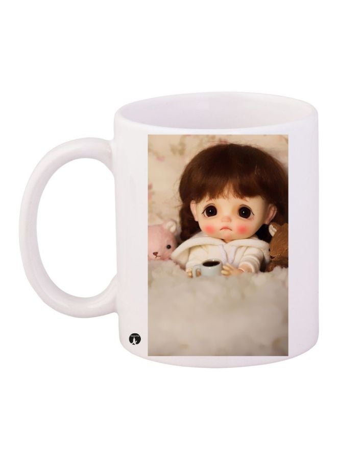 Sad Girl Printed Coffee Mug White/Grey/Brown 11ounce