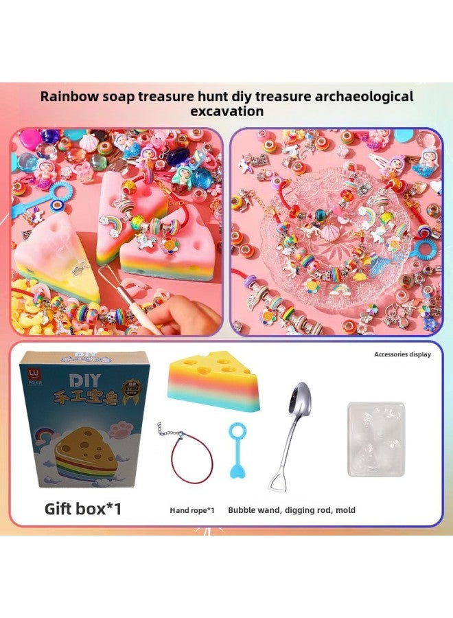 Rainbow Soap Cheese Archaeological Treasure Blind Box Kidsren's Handmade Soap Little Girl Diy Bracelet Jewelry Toy-Color:Rainbow Cheese Soap-bracelet Style (melody Pendant + 6 Large Hole Color Beads)  - Image 1