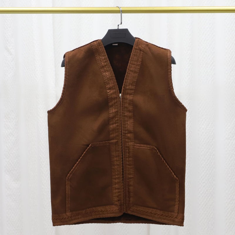 FN85-058 Men's Winter Suede Fleece Vest, Solid Color Sleeveless Warm Layering Jacket for Sports & Casual Wear