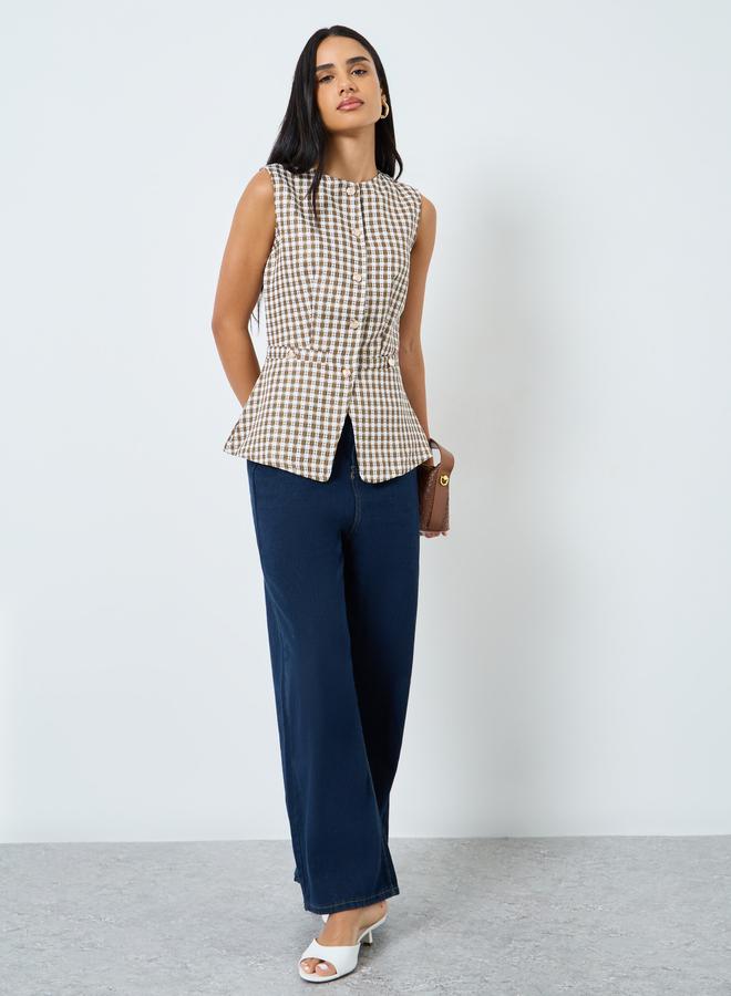 Styli Brown Gingham Sleeveless Waistcoat - Image 2