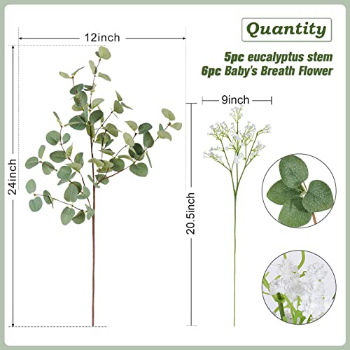 Beferr 5pcs Eucalyptus Stems 6pcs Babys Breath Artificial Flowers Faux Greenery Bouquets for Wedding Table Centerpiece Home Decor - Image 3