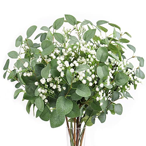 Beferr 5pcs Eucalyptus Stems 6pcs Babys Breath Artificial Flowers Faux Greenery Bouquets for Wedding Table Centerpiece Home Decor - Image 1